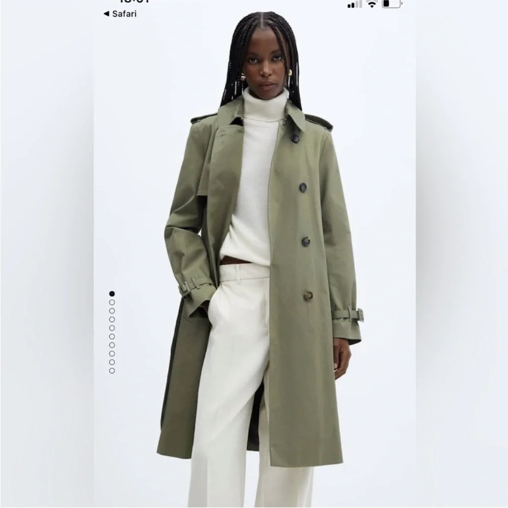 NWT Mango Classic Trench Coat with Belt Green Cotton Size S - Picture 1 of 13